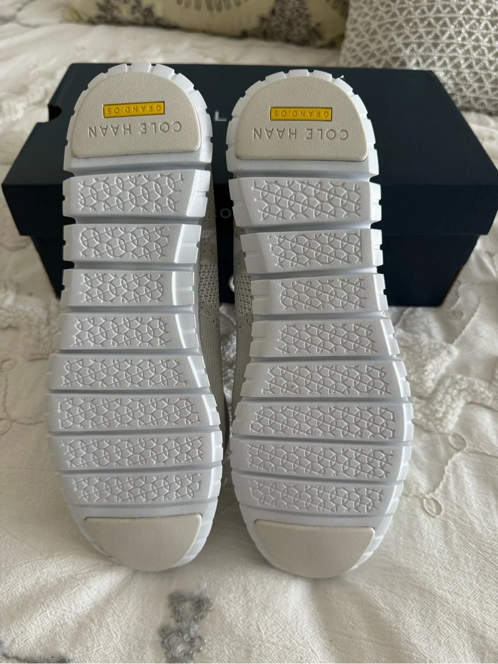 Cole Haan Light Gray Knit Sneakers with Pink Heel Tab